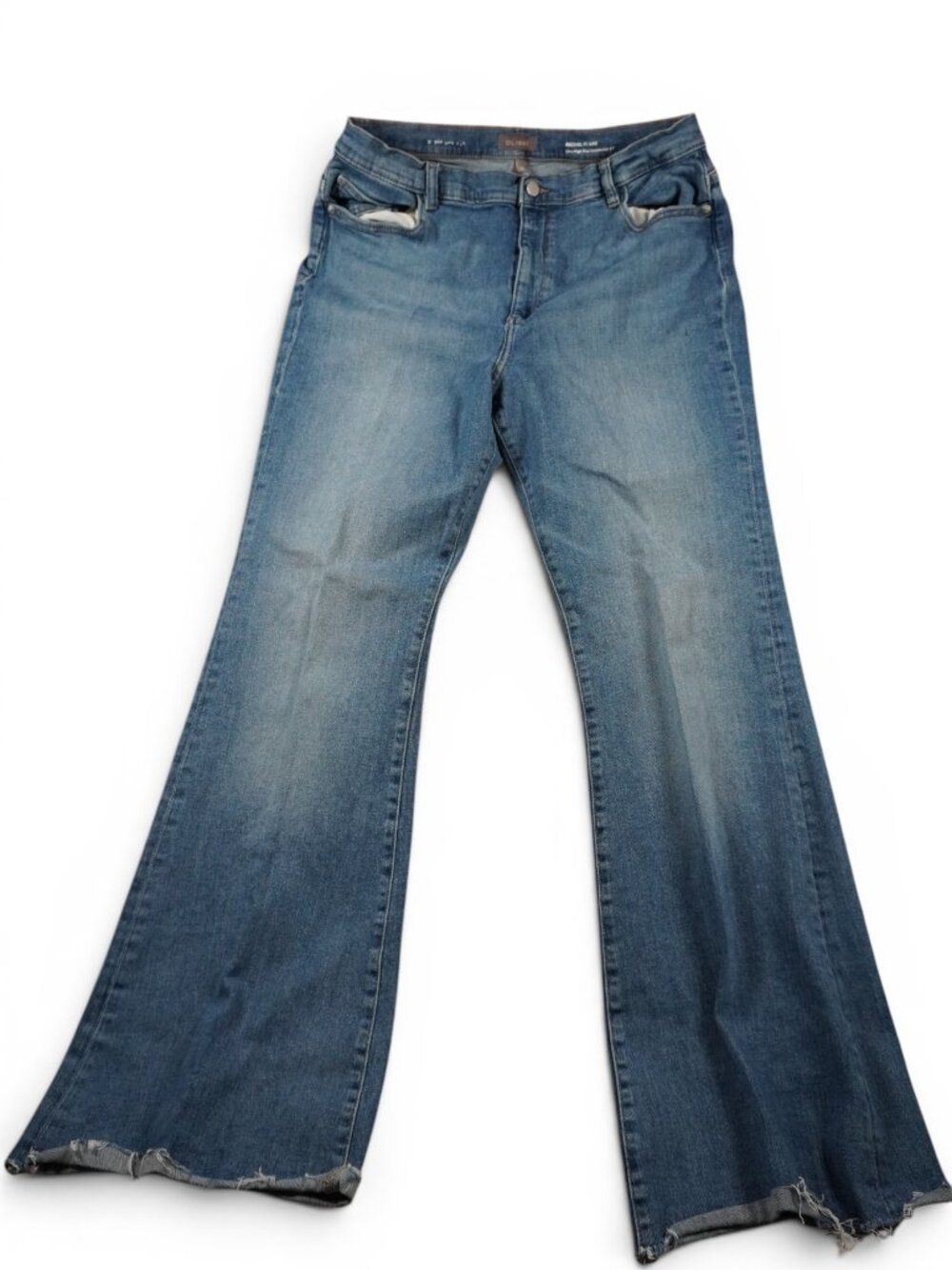 DL1961 Rachel Flare Jeans Womens 34x31 Blue Ultra High Rise Instasculpt Raw Hem